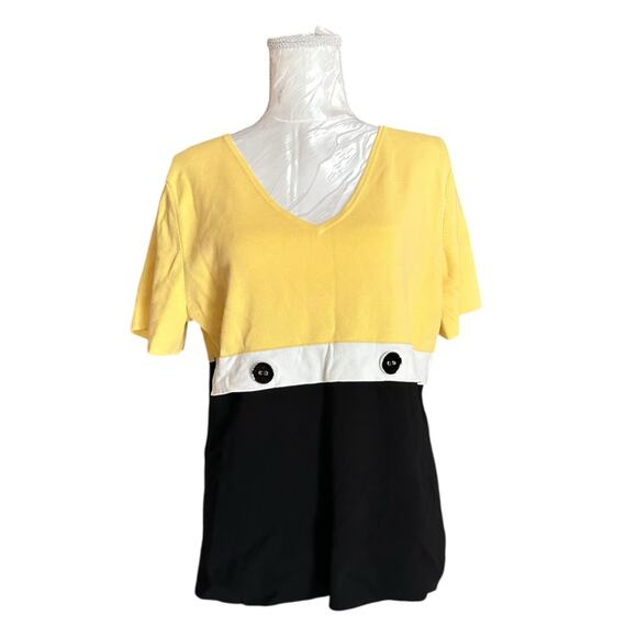 Cable Gauge Colorblock Top Sz XL – Yellow Black V-Neck Stretchy Shirt NWT - Picture 1 of 15